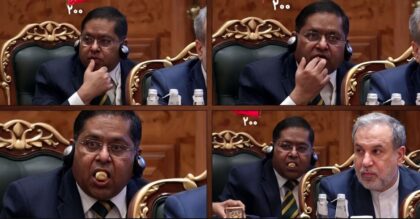 Indian Diplomat Caught Munching Nuts Licking Fingers During Iranian Presidents Brics Speech