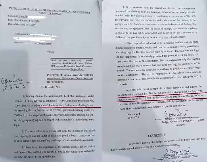 Khaadi Fined Rs50000 For Charging Rs30 For Shopping Bag 