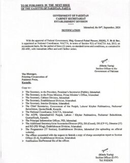 Maj Gen Faisal Naseer Appointed Nacta National Coordinator 