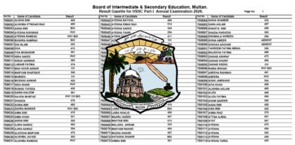 Bise Multan Class 11 Results Gazette 2026 Pdf Released