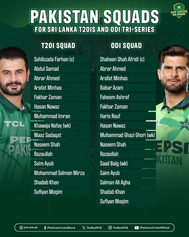 Pakistan T20 Squads For T20is Odi Series Against Sri Lanka