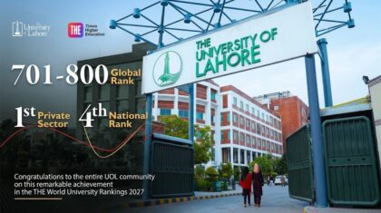 University Of Lahore Secures 701 800 Global Band In The World University Rankings 2027